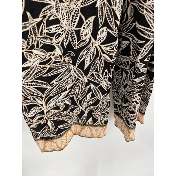 Zara Womens Large Sleeveless Maxi Dress Linen Blend Black White Leaf Print Chic - Picture 11 of 11